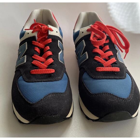New Balance 574 Sneakers Men’s 10.5 Women’s 12 Phantom Blue/Blast Red Classic - Picture 3 of 16